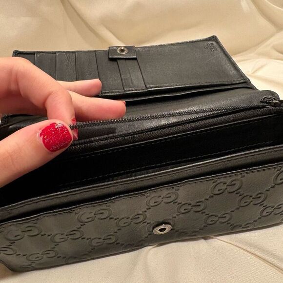 Vintage Gucci Guccissima GG Logo Plate Leather Long Wallet Made Italy Zip Issue - Picture 12 of 13
